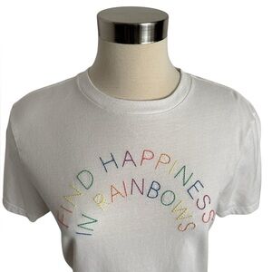 Women’s White T-Shirt with Rainbow Text